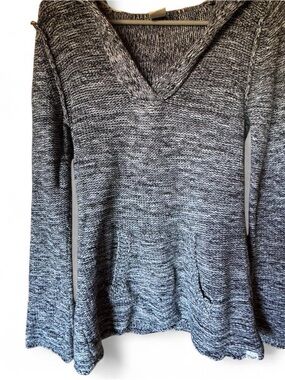 Roxy Gray Marled V-Neck Knit Hoodie Sweater, Size M